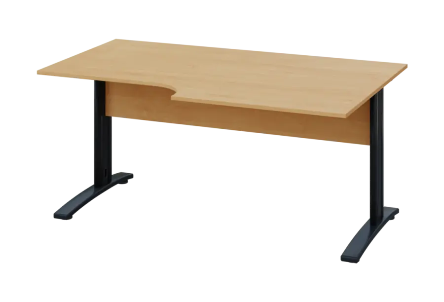 ERK 28 - 168 stůl kancelářský, rohový, pravý, kovová podnož černá, deska 25 mm, široký 1600 mm, javor horský